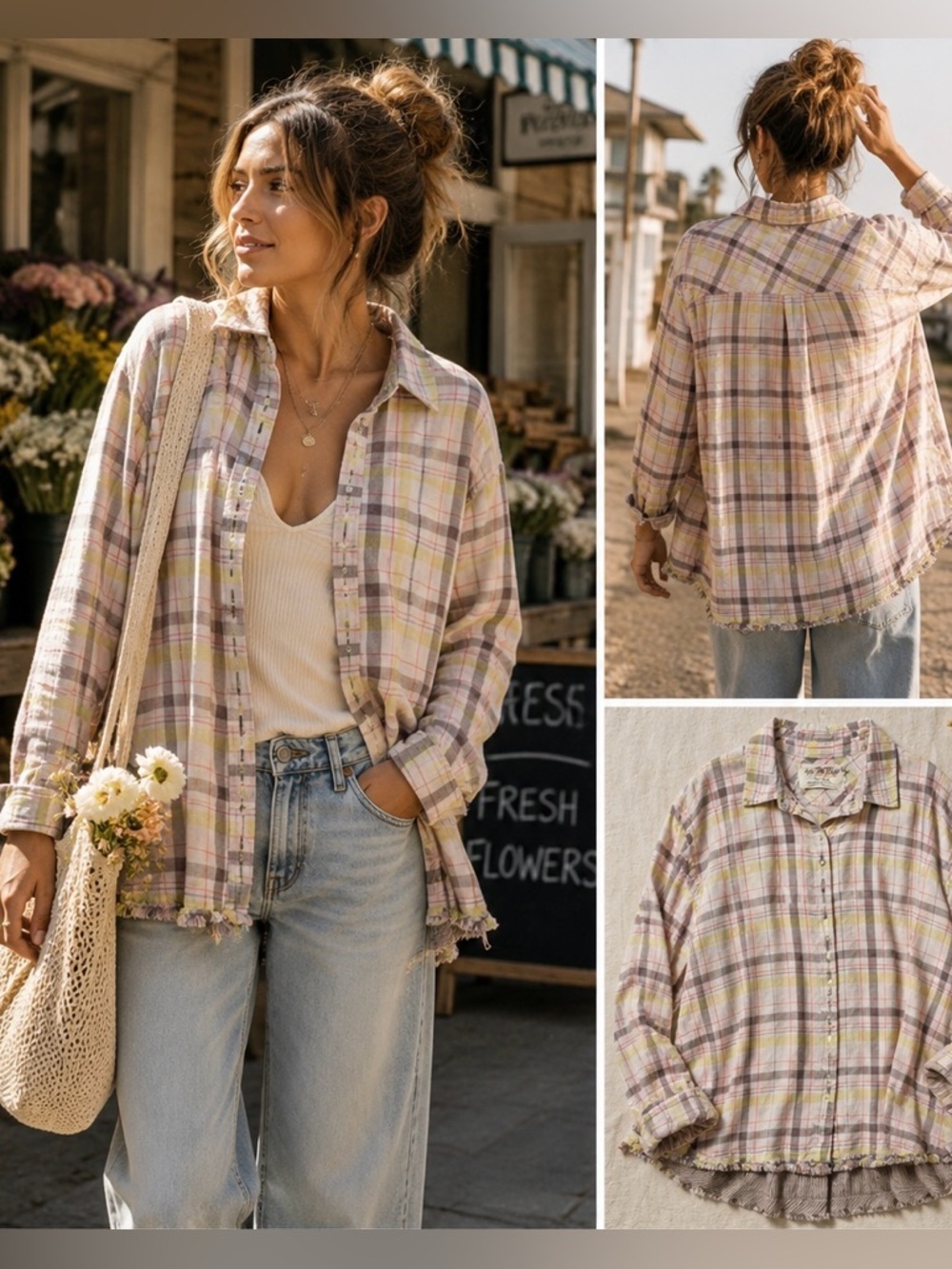 Free People We The Free Seeking Starlight Plaid Button Down Women’s Shirt Sz M